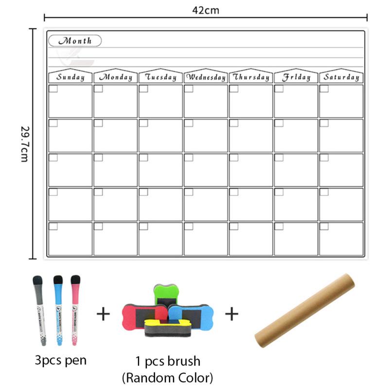 Магнитный календарь для сухого стирания, холодильник с 6 маркерами, магнитный список покупок, кухонный холодильник