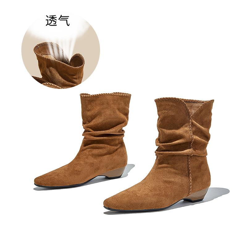 Retro Pointed Pile Boots Women's 2025 Autumn and Winter New Western Cowboy Martin Boots British Casual Versatile Short Boots