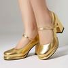 Mary Jane Women's Single Shoes Gold Silver Square Head Platform Thick Heel High Heel One-word Buckle High Heel Women's Shoes Casual Women's Shoes