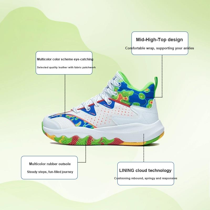 Баскетбольные кроссовки Li Ning Pioneer Primary 3.0, удобные, прочные, дышащие, средней высоты, детские, баскетбольные кроссовки, белые, синие, красные, YKBT006-5