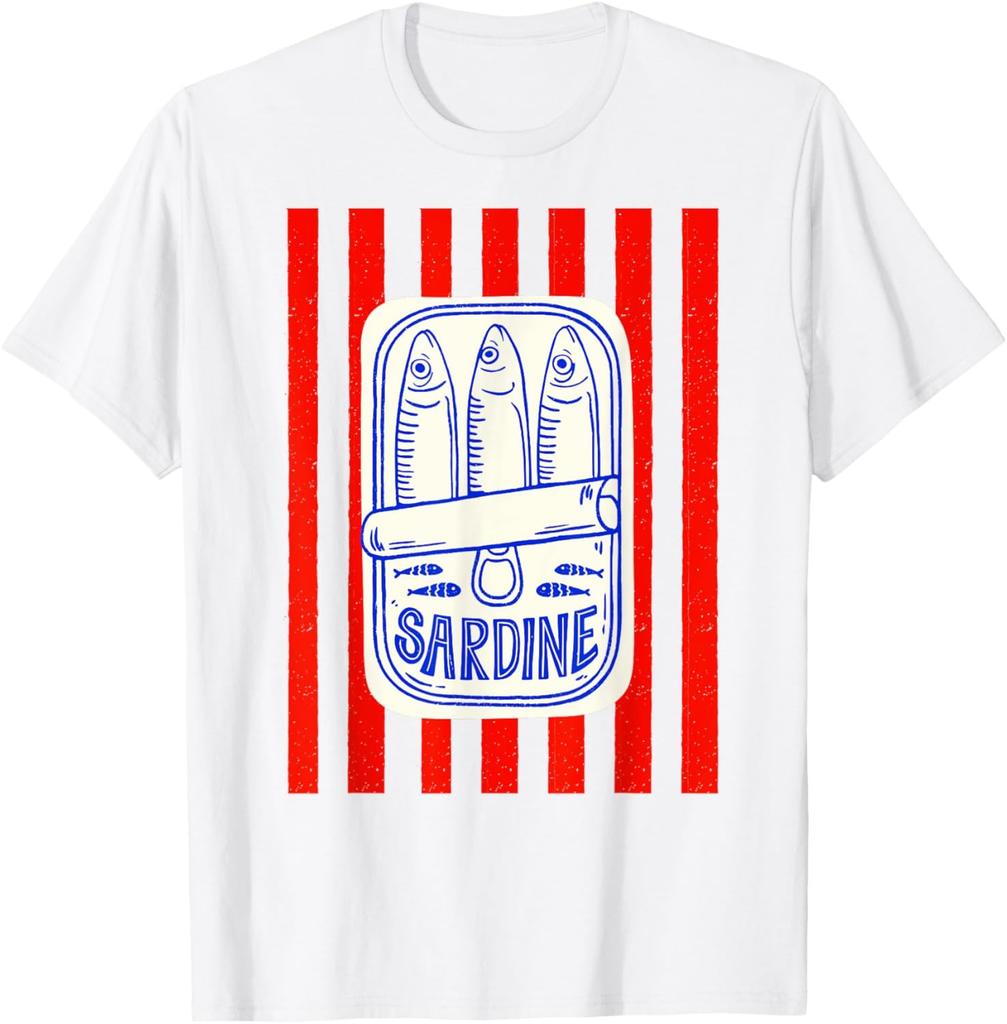 Les sardines red stripes fisherman aesthetic coastal sardine T-Shirt