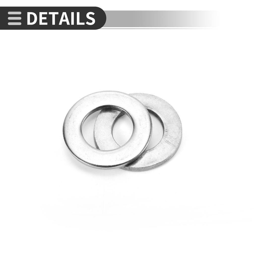 Motoforti Universal Flat Washers, 28mm Inner Diameter, 50mm Outer Diameter, 4mm Thick, Durable Stainless Steel, Silver Tone, 10-Pack
