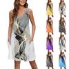Women's Casual Print Summer Bohemian Beach Dress With Pockets V Neck Tank Dress