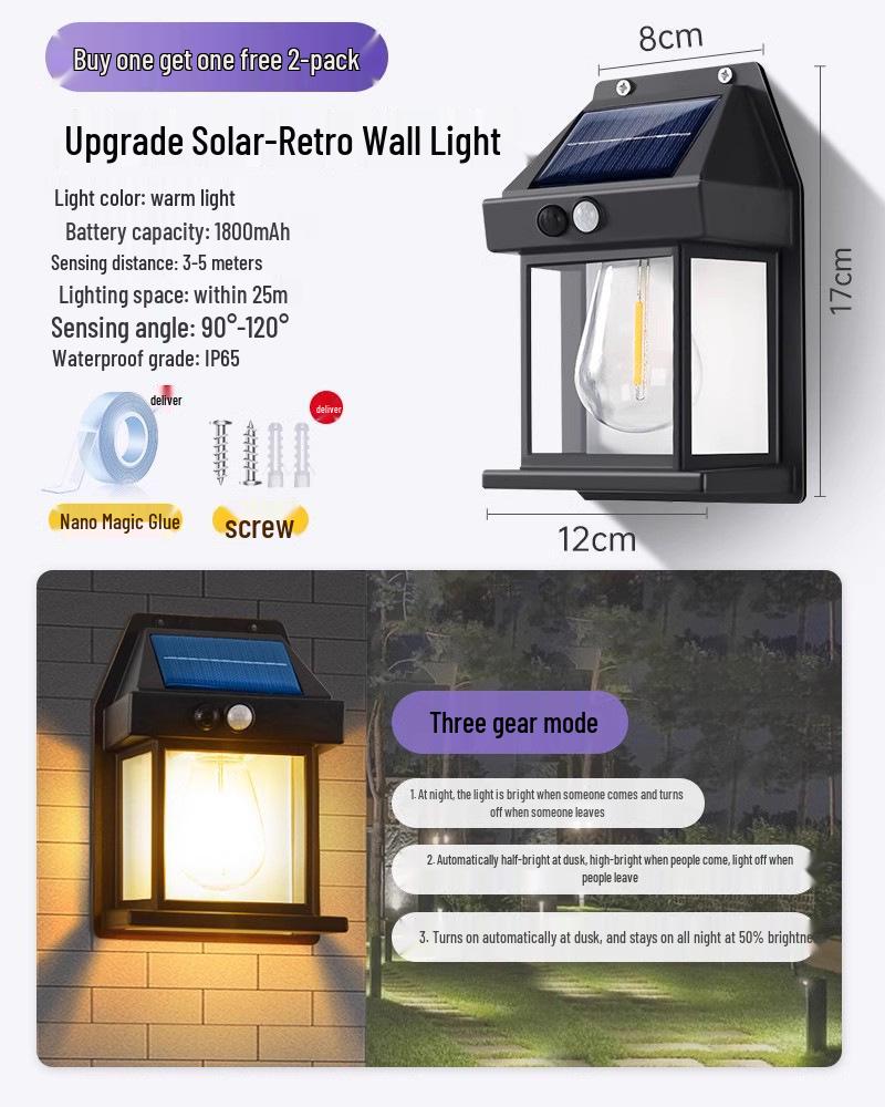 Солнечный уличный водонепроницаемый настенный светильник для двора, входа на виллу и садового патио