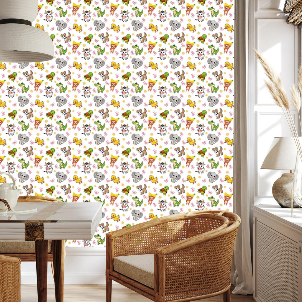 Animals wallpaper white, light gray, cream and beige 50x1000