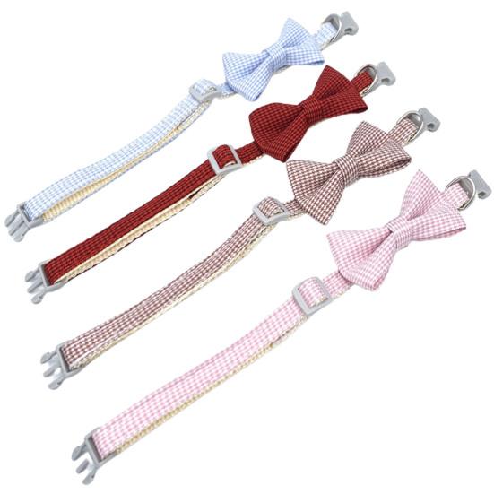 Pet Collar Adjustable Beautiful Bowknot Decor Plaid Dog Car Necklace Jewelry for Taking Photo