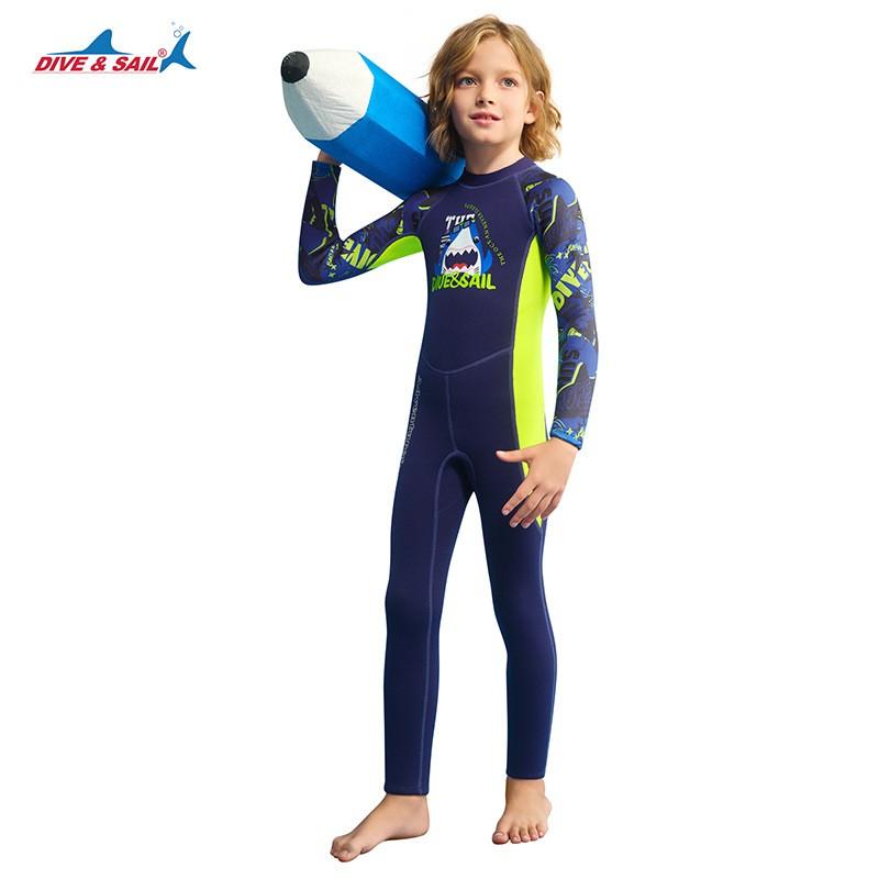 Kids Fullsuit Wetsuit Snorkeling Diving Surfing Sailing Warm Chloroprene Neoprene Dive Suit Deep Blue