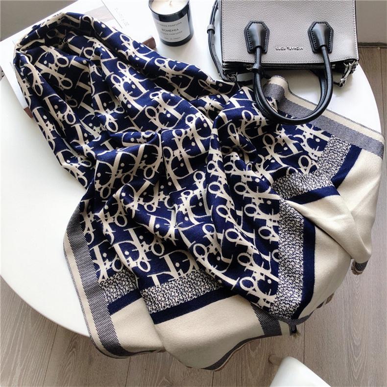 Classic Fashion Letter Thousand Birds Grid Imitation Cashmere Scarf Women's Winter Thickened Double Sided Air Conditioning Shawl Scarf Women's