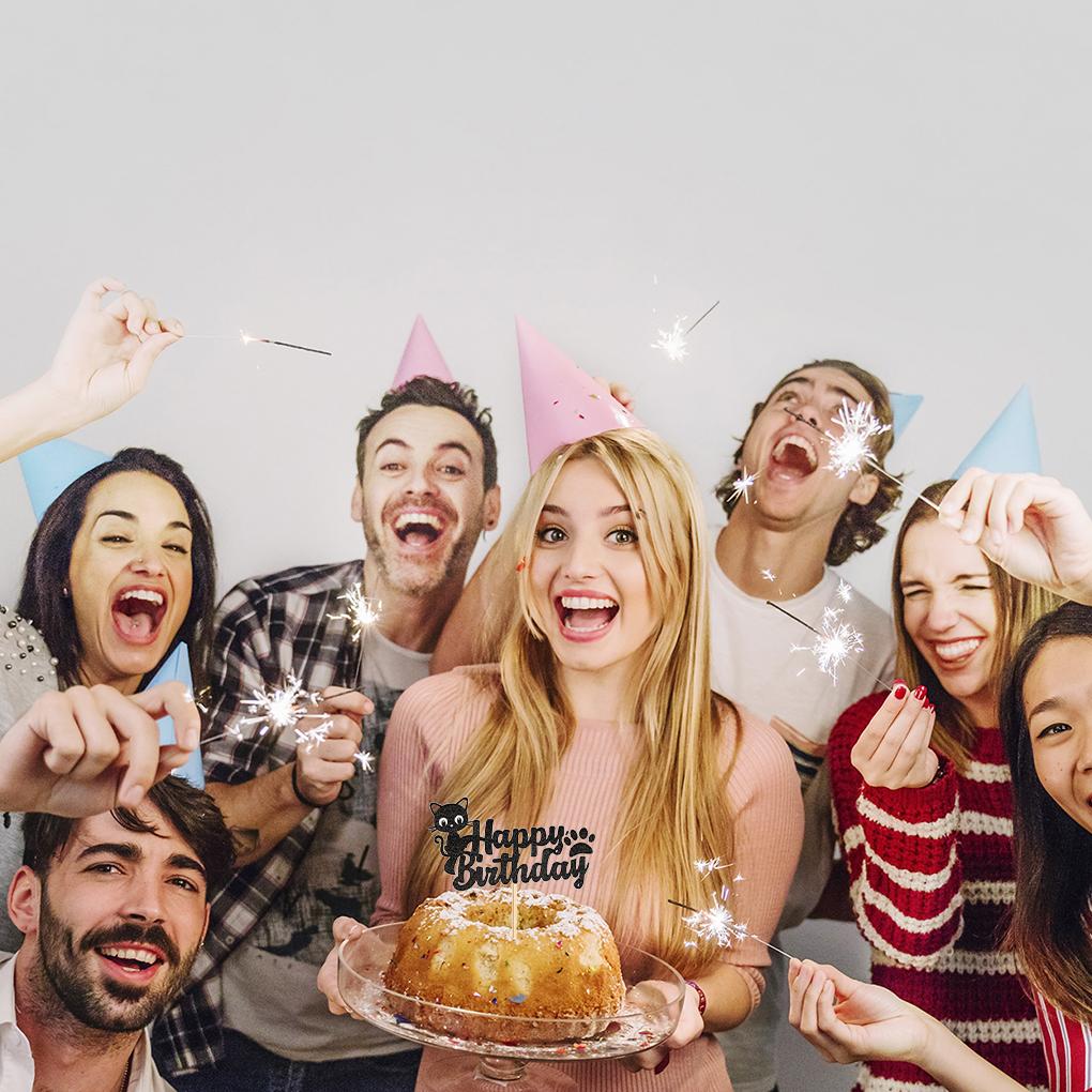 Украшение для торта «С днем рождения» в виде кота для тематической витрины для торта, декор для вечеринки, витрины для кексов, легкое оформление