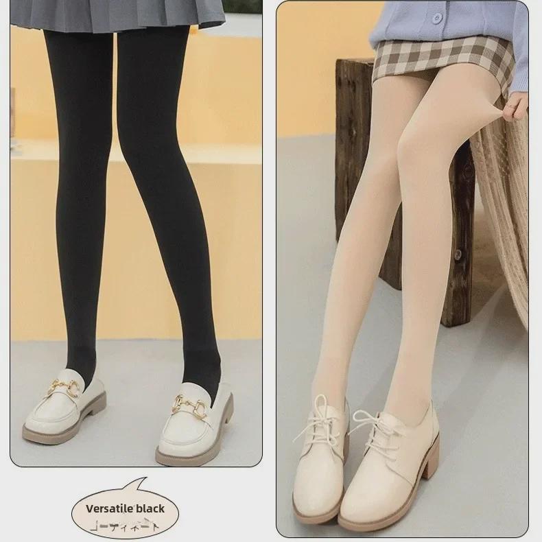 Женские плюшевые толстые теплые леггинсы телесного цвета на осень/зиму