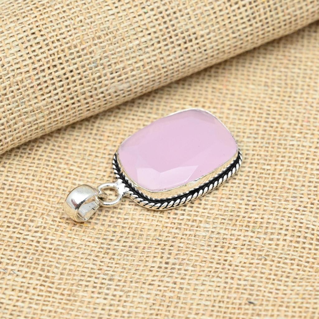 Розовый халцедон драгоценный камень стерлингового серебра 925 пробы ручной работы уникальный кулон ювелирные изделия