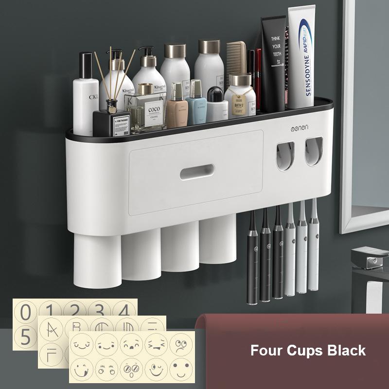Magnetic Adsorption Inverted Toothbrush Holder Double Automatic Toothpaste Squeezer Dispenser Storage Rack Bathroom Accessories