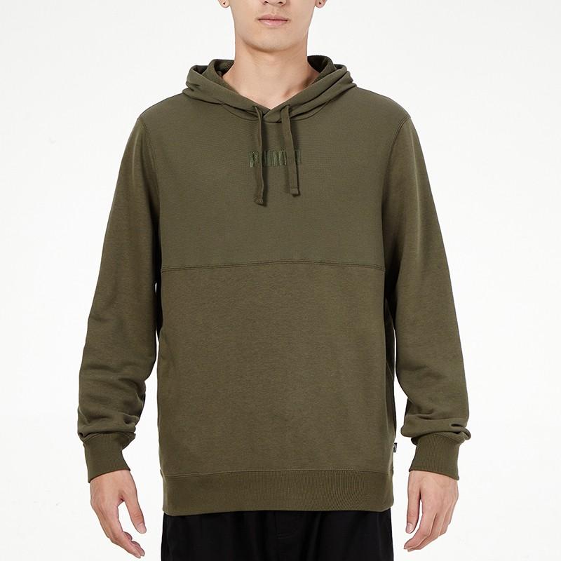 Puma Однотонная спортивная трикотажная толстовка с капюшоном на шнурке для мужчин, цвет армейский зеленый 846413-44