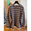 Round Neck Contrast Striped Sweatshirt for Women Spring and Autumn Design Niche Fake Two-piece Top