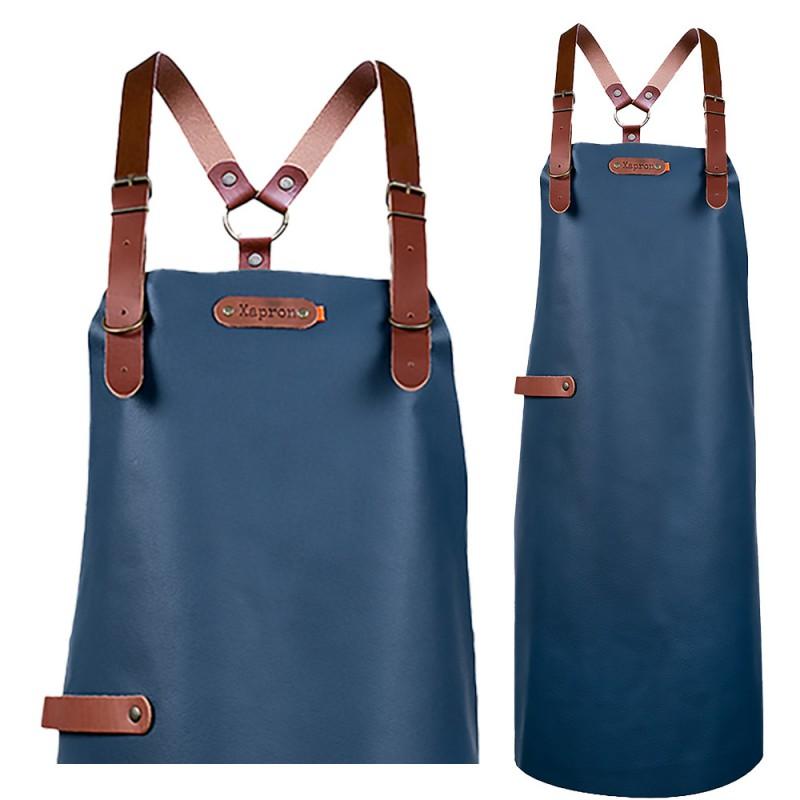 Unisex PU Leather Apron Waterproof Oilproof Kitchen Baking Barber Work