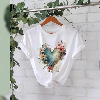Персонализированная футболка Женская летняя футболка из чистого хлопка с принтом «Цветок любви»