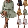 Women's Fashion Button Shirt Collar Long Sleeve Slim Solid Color Dresses