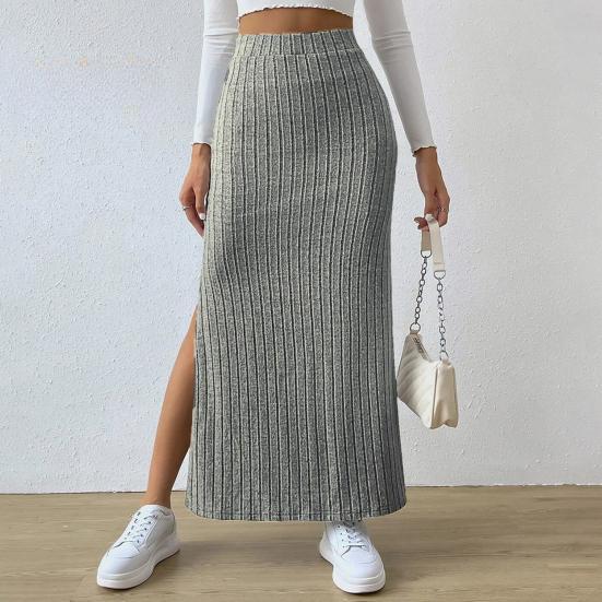 Women Maxi Ribbed Skirt Igh Waist Stretchy Rib Knit Split Slit Hem Midi Pencil Skirt Long Skirt Streetwear
