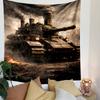 Steampunk Battle Tank in Action Patterned Tapestry Decorative Wall Hanging, Home Bedroom Living Room Decor