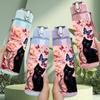 1PC Black Cat Rose Pink Floral Frame Print 750ml Color Plastic Sports Water Bottle Leakproof Flip Straw Lid Suitable for Sports Office Home Use