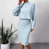 2 Pcs/Set Women Top Dress Suit Mock Collar Thread Long Sleeve Sweater V Neck Sheath Slim