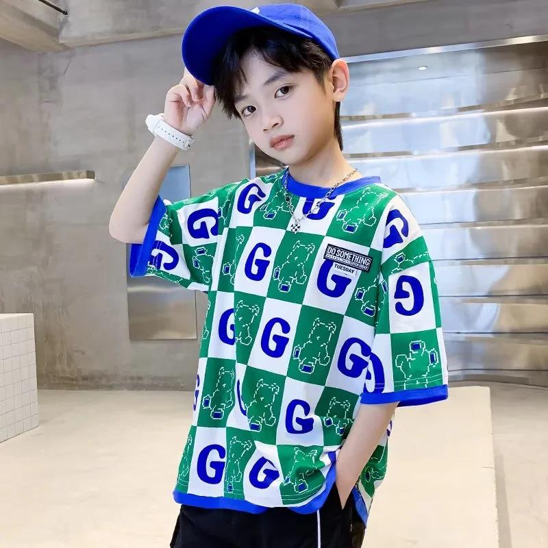 Летние повседневные футболки с коротким рукавом для мальчиков 2023 года — стильная уличная одежда для детей