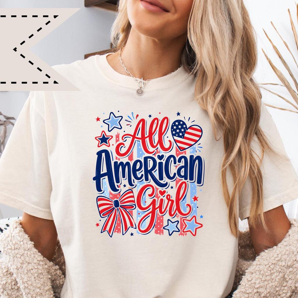 Comfort Colors® All American Girl Top, Patriotic 4th of July Summer Tee, American Girl Dream Graphic Tee, Independence Shirt