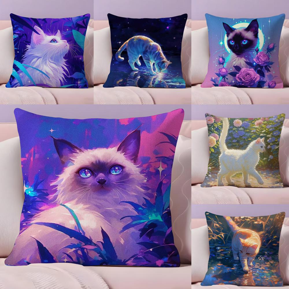Cute Flower Cat Print Pillow Case Plush Fabric Soft DoubleSided Printed Sofa Warm Winter Home Gift Cushion Cover
