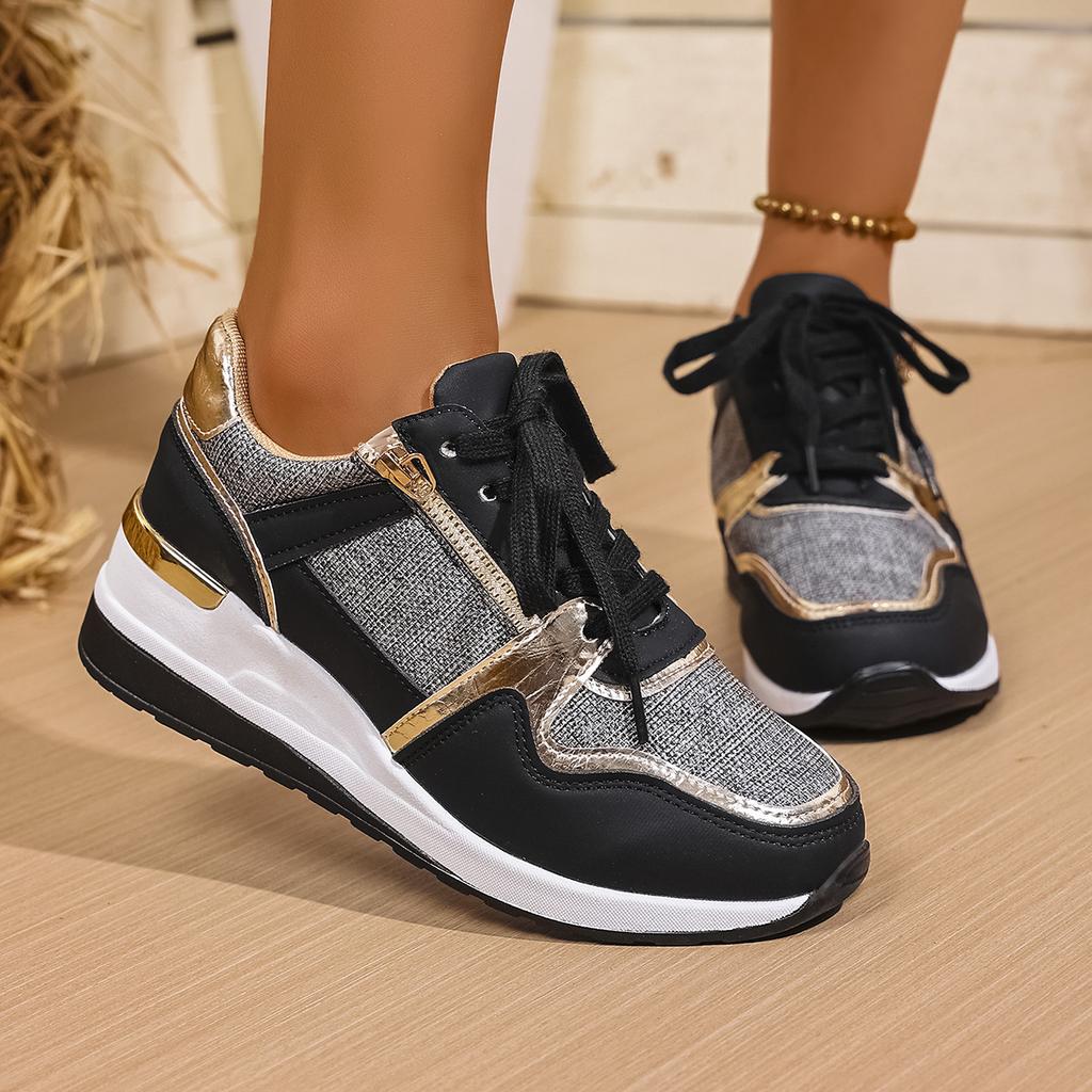 Fashion Casual Sport Lightweight Shoes Ladies Outdoor Running Comfortable Shoes 2025 Women Sneakers Platform Shoes Leather Patchwork