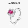 MODIAN Серебряное кольцо 925 пробы, винтажное, прямоугольное, с красной цирконией, для коктейльной вечеринки, элегантные украшения для женщин, ювелирные изделия