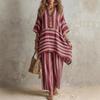 1116 European and American women's clothing fashion and foreign style v-neck loose striped casual two-piece suit Y1