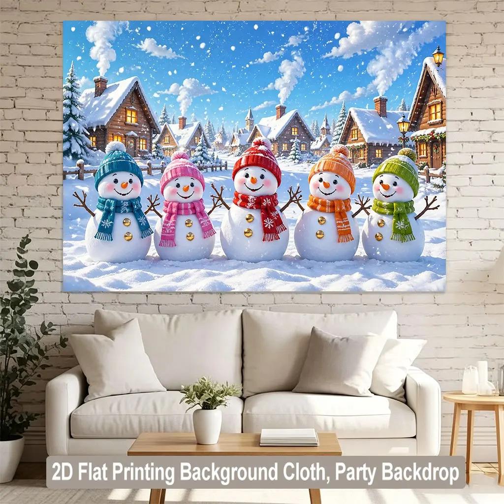 1 piece of 2D flat background fabric a banner featuring five happy snowmen in a snowy scene suitable for room decorationZL