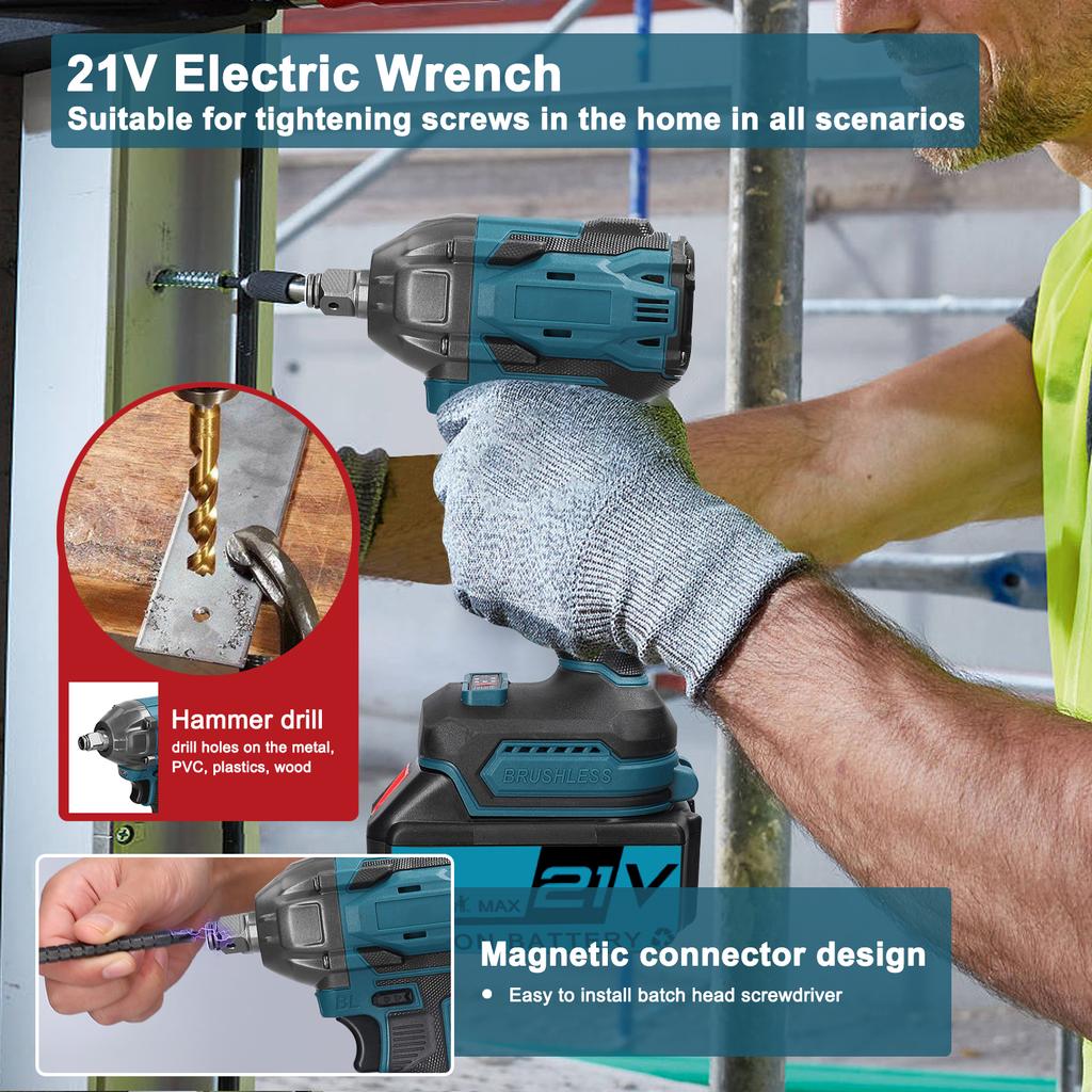 Бытовой электрический ключ 21 В с бесщеточным двигателем и высоким крутящим моментом. Практическое установочное устройство.