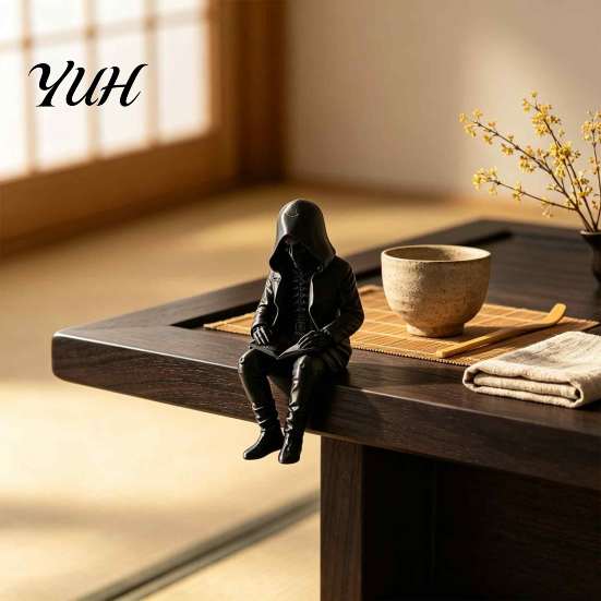 Dark Aesthetic Home Ornament 3D Printed Hooded Skeleton Reading Figurine, Gothic Bookshelf Edge Sitter Statue, Collectible Figurine Halloween for Desk