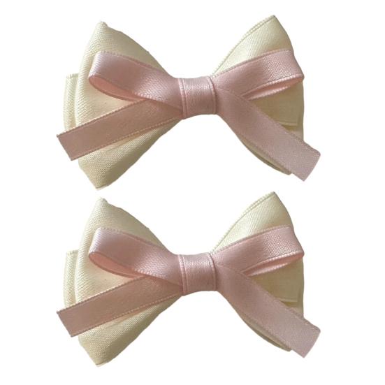 2 шт. Заколки для волос для девочек с бантом Двухслойный дизайн с лентой Боковые пряди Зажимы для волос Аксессуары для волос Повседневное ношение