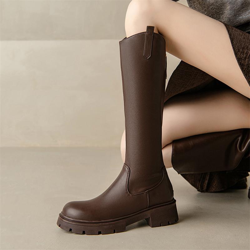 Meotina Женские ковбойские сапоги до колена с круглым носком на платформе и толстом среднем каблуке, на молнии, в стиле вестерн, женские модные зимние ботинки Gogo