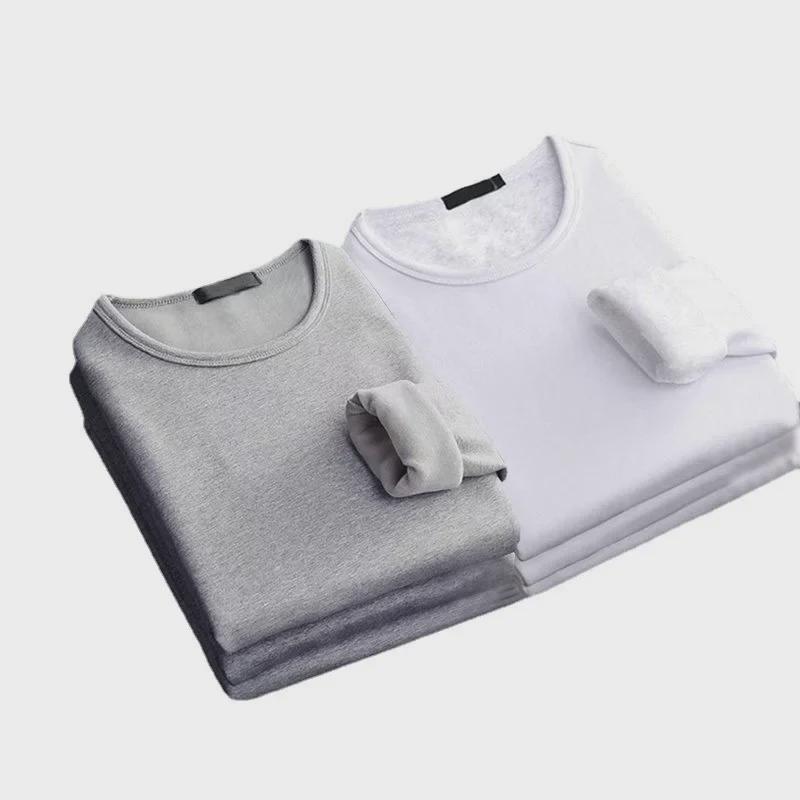 Мужская плотная терморубашка с V-образным вырезом и длинным рукавом — облегающий крой, теплая бархатная подкладка, идеально подходит для осени и зимы.