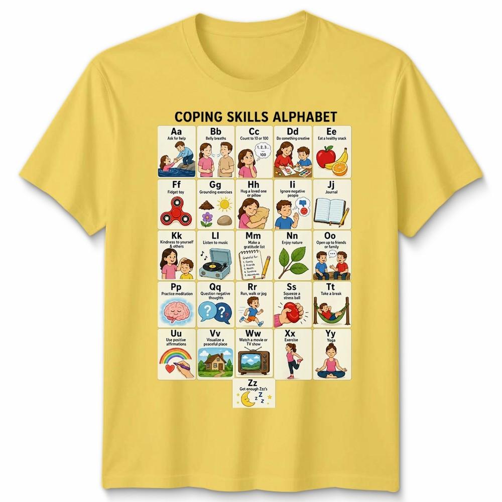Unisextal Health Awareness Coping Skills Alphabet Counselor Unisex T Shirt