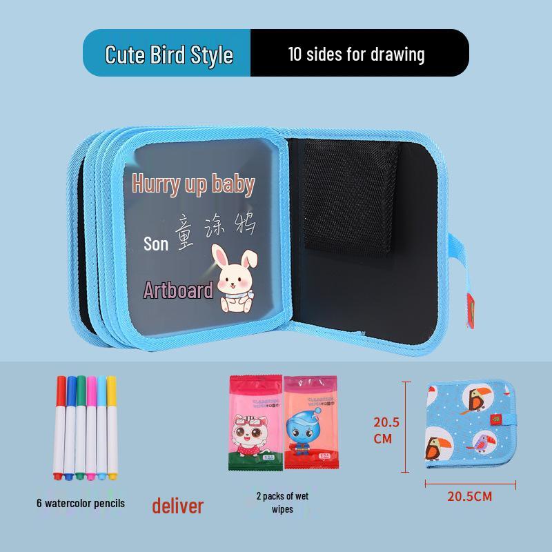 Erasable Children's Cartoon Watercolor Chalk Drawing Board & Coloring Book