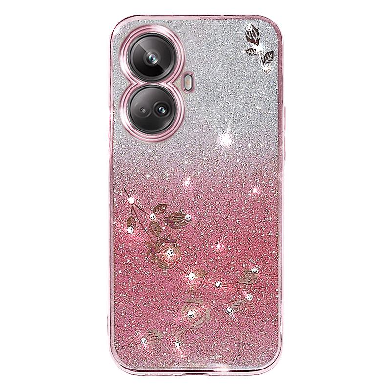 KADEM For Realme C55/Narzo N55 4G Glitter Gradient TPU Phone Case Rhinestone Flower Back Cover