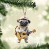 Guitar Dog Acrylic Hanging Decoration Home Indoor Christmas Tree Car Rearview Mirror 2D Flat Pug Puppy Hanging Ornament Cartoon Animal Pendant