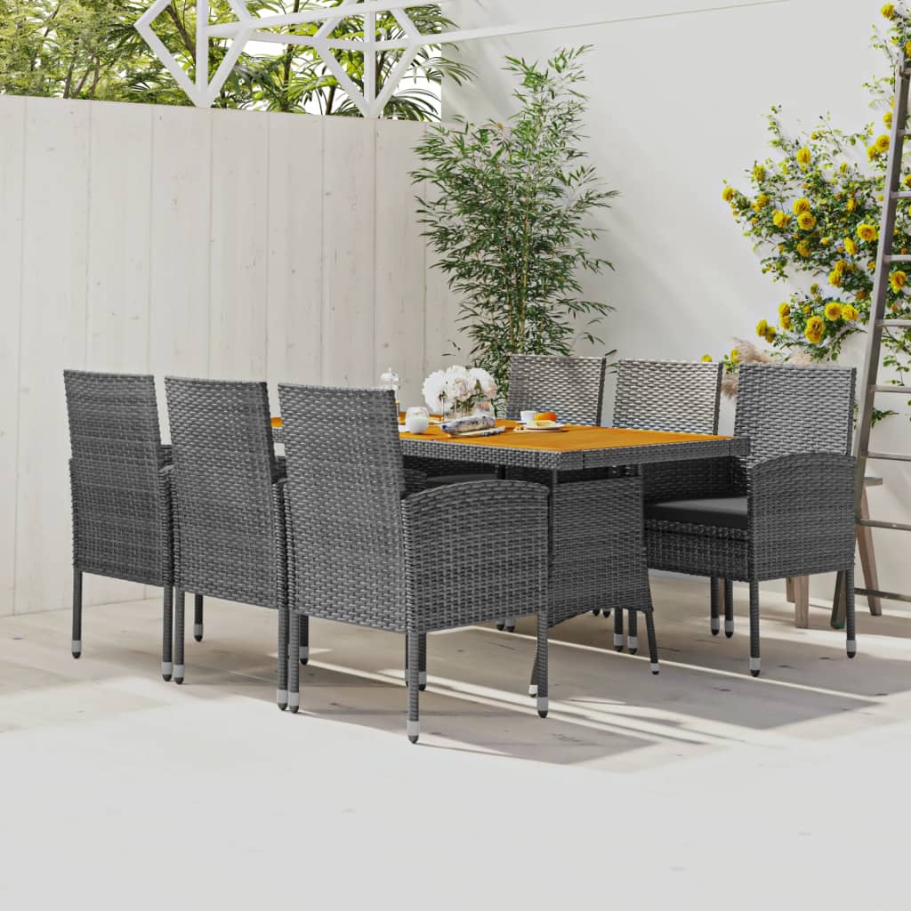 7 piece Garden Dining Set Poly Rattan Gray