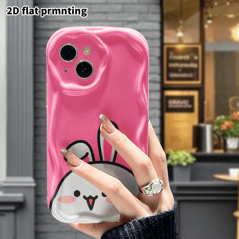 Phone Case: 2D flat design suitable for iPhone 18 17 16 15 14 13 Pro protective case, white little bunny, perfect Christmas and Halloween holiday gift