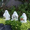 3pcs Cute Design Ghost Ornaments Spooky Style Resin Material Halloween Ghost Figurines Cartoon Shape Resin Gardening Statue
