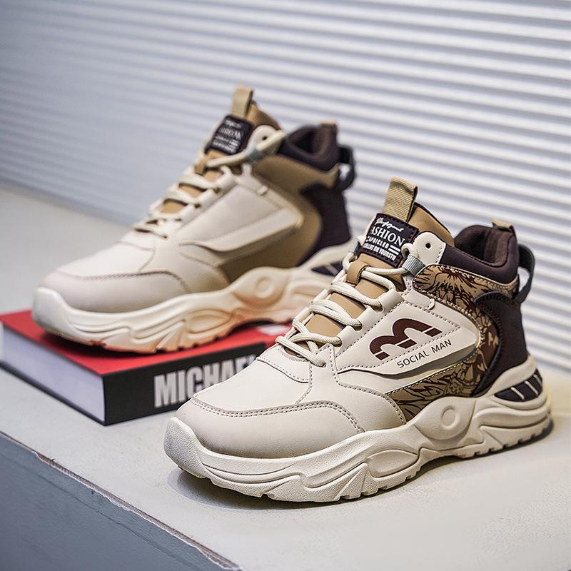 Мужская обувь осень новая мужская кожаная обувь для отдыха на открытом воздухе средней высоты спортивная обувь на платформе универсальная модная обувь