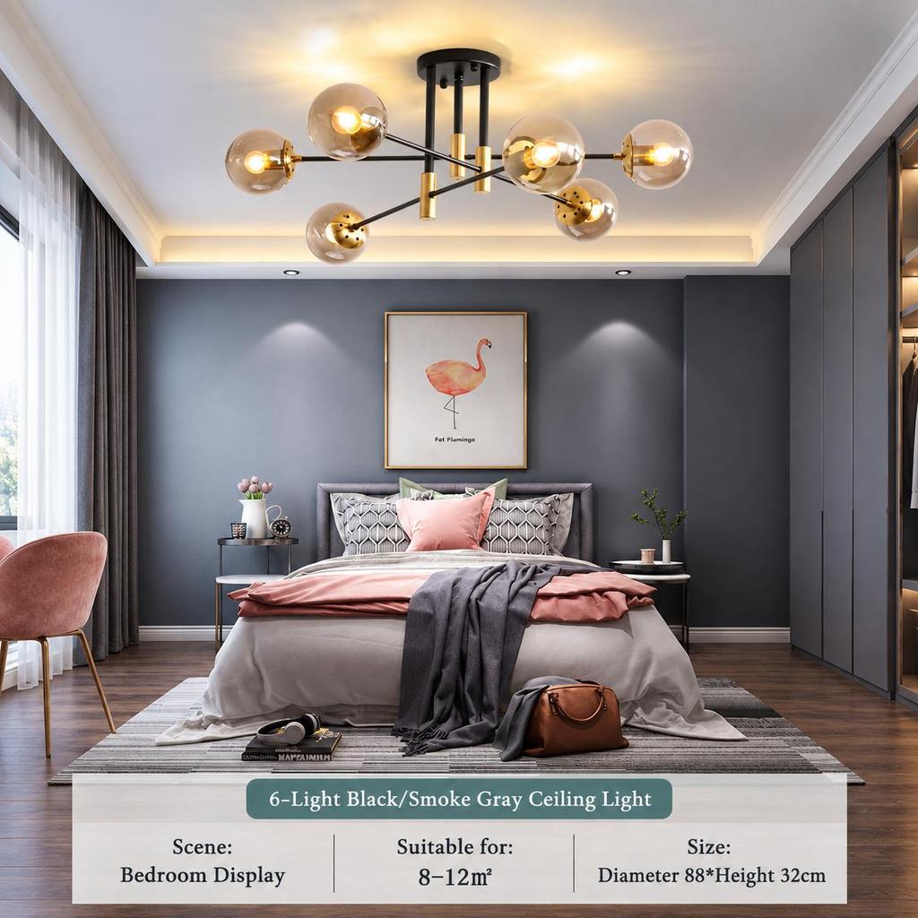 Современная люстра-спутник со стеклянными плафонами, патрон E27, варианты на 4/6/8 плафонов, скандинавский современный светильник для спальни и гостиной, лампочки в комплект не входят