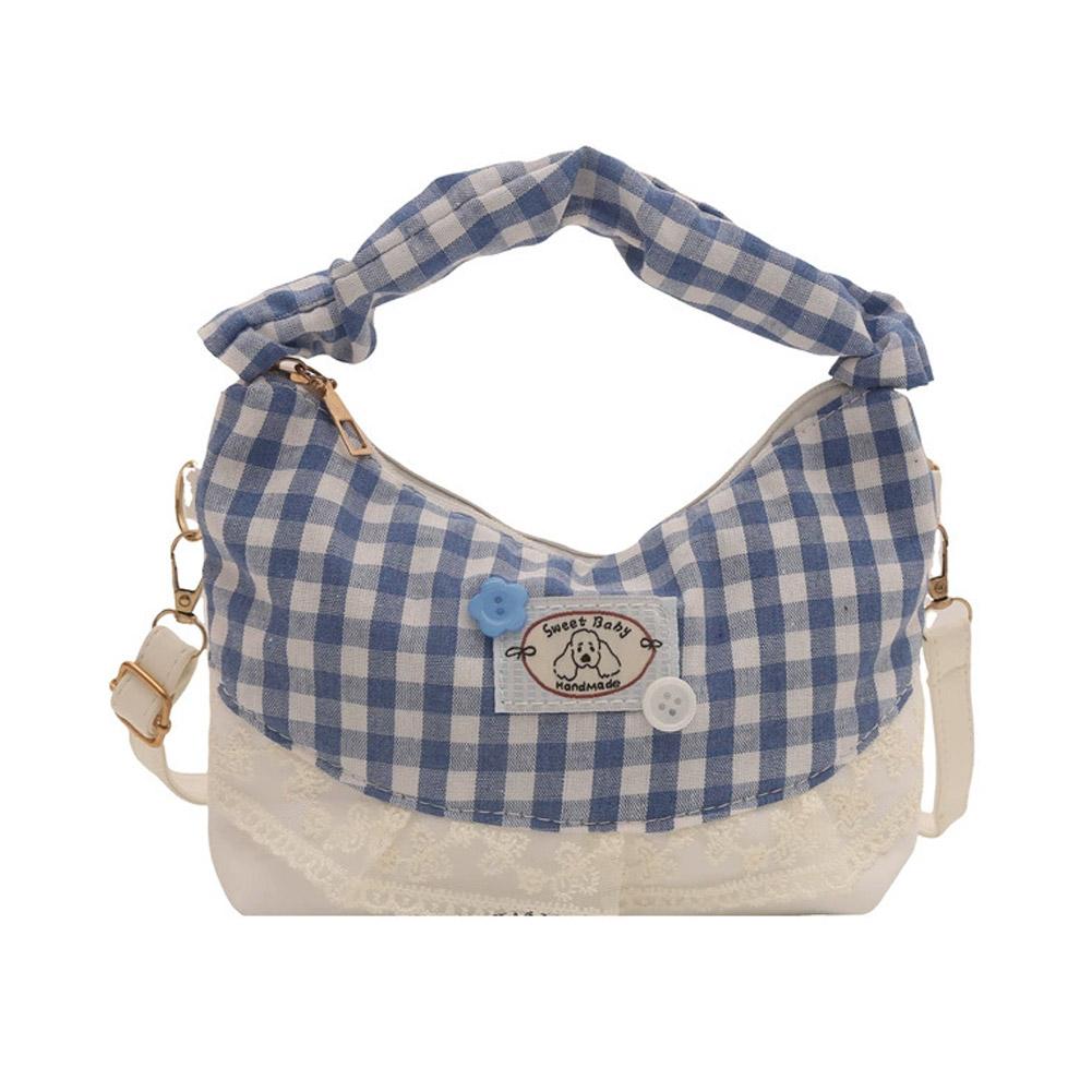 Сумка-пельмень с бантом и кружевной вставкой, клетчатая, французская, подмышечная, сумка-тоут, сумка через плечо на одном плече, повседневная сумка для поездок на работу