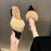 Fashion Fashion Fluffy Fur Slippers Women Wear Pointed Warm Mule Shoes 2025 Winter New Woman High-end Low Heel Plus Velvet Party Slides