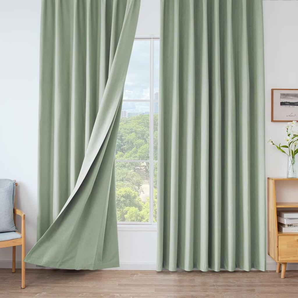 Youleyar Set of Grade 1 Blackout Memory UV Solid Adjustable Hooks Included 100cm Wide X 200cm Curtains, 2, Curtains, Insulated, Heat-Blocking,
