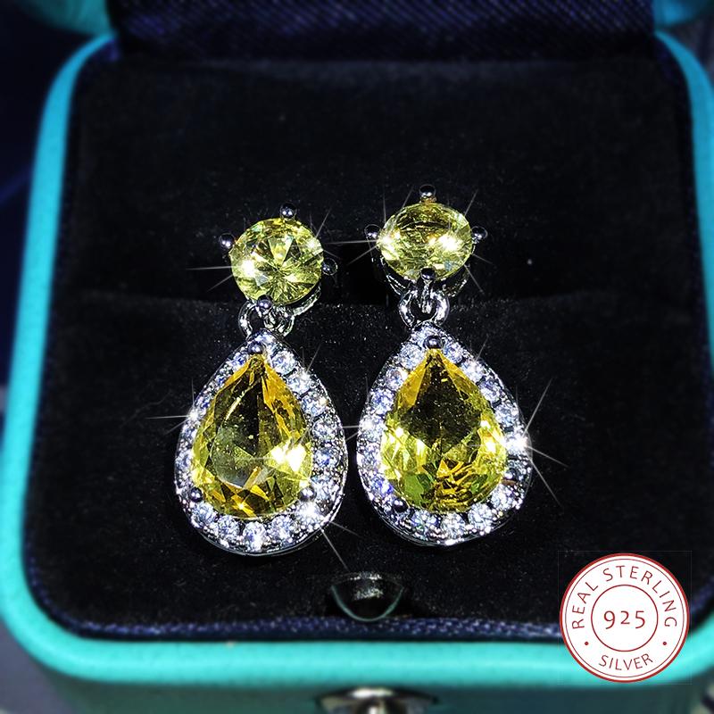 Элегантные серьги-капли с желтым цирконом, серебро 925 пробы, серьги-пусеты с бриллиантами на четырех крапанах, женские украшения для вечеринки, дня рождения